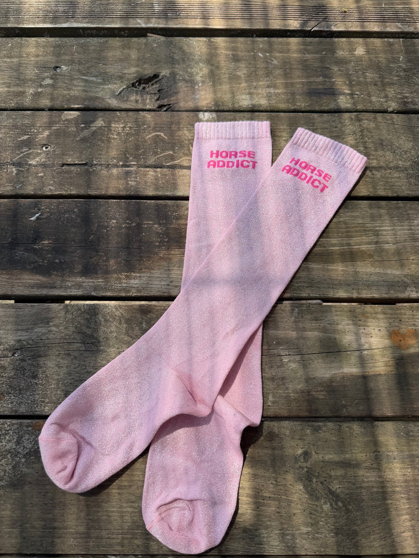 Chaussettes Horse addict - rose pale écriture fuchsia