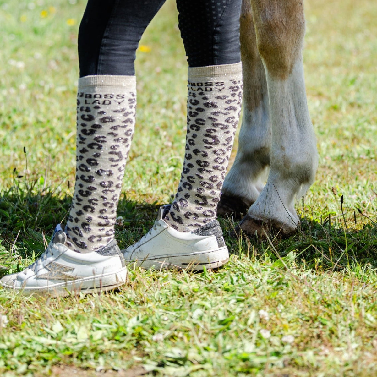 Chaussettes équitation glitter léopard Boss Lady - paire complète