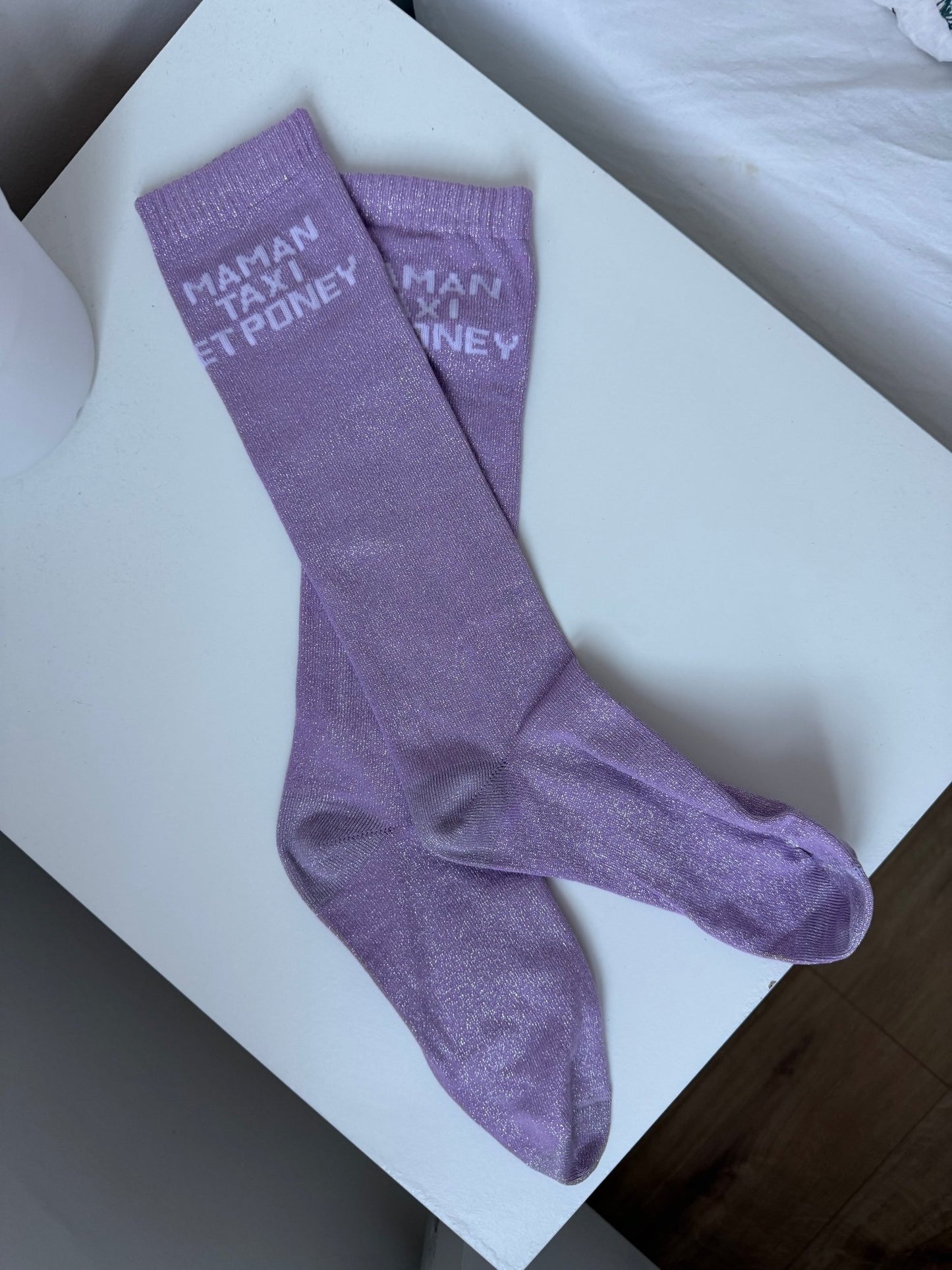 Chaussettes Maman Taxi et Poney – Lilas - Equislay