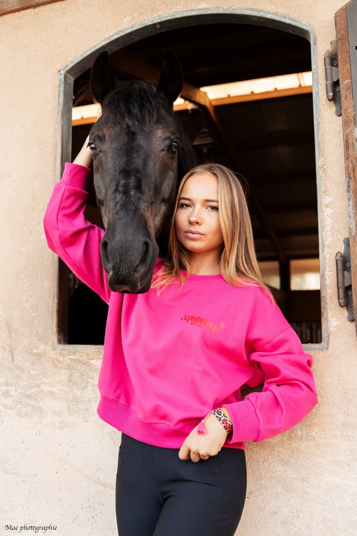 Sweat oversize LOLA – Poney Paillettes Love – Rose & rouge