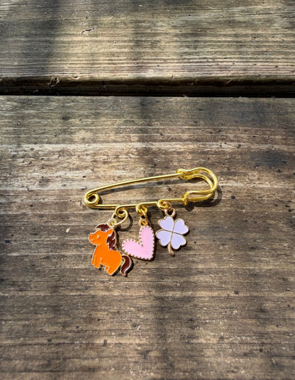 Broche cavalière cheval Cheval Cœur rose Trèfle tapis veste | Equislay