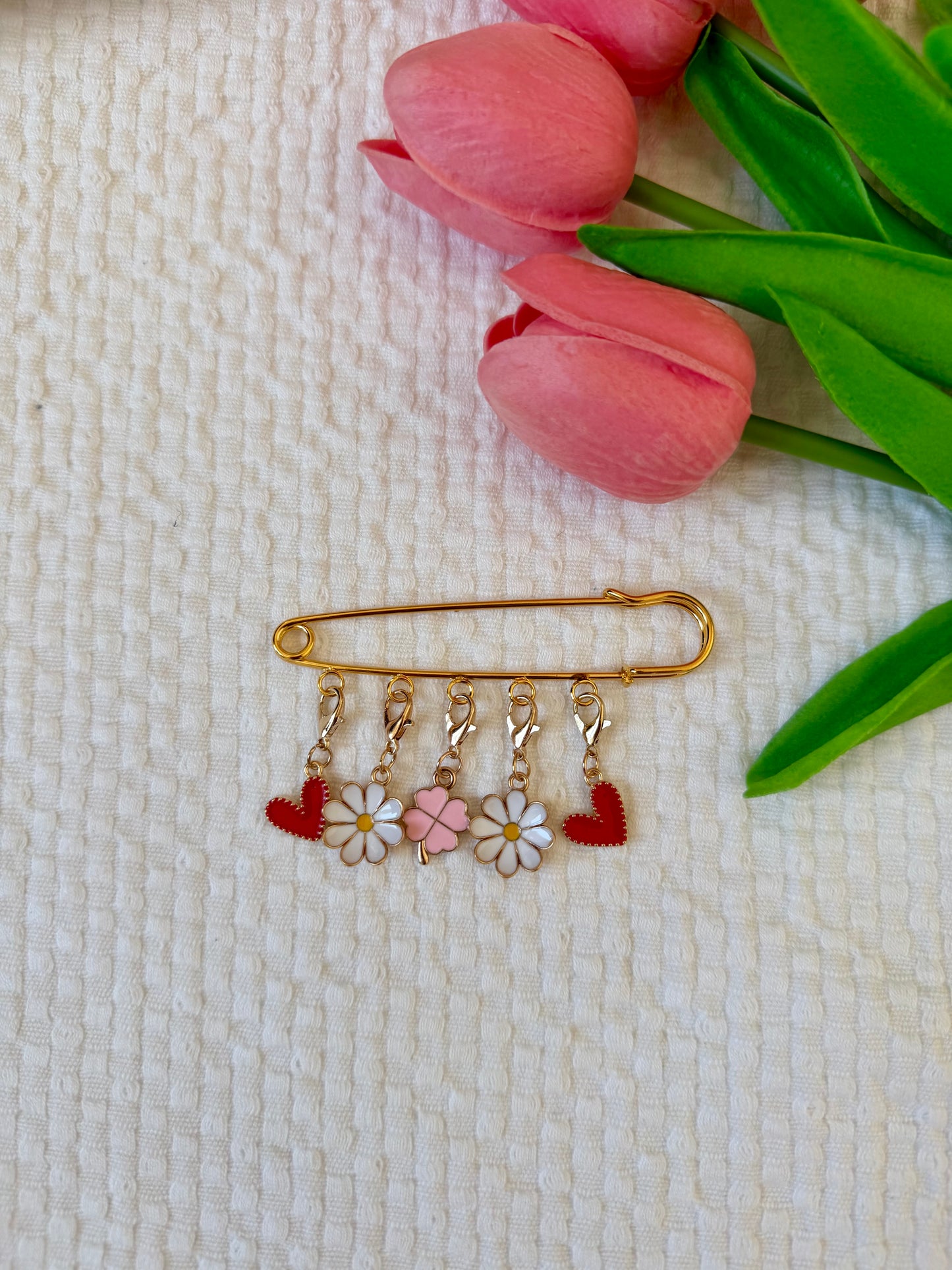 Grande Broche Marguerites & Cœurs