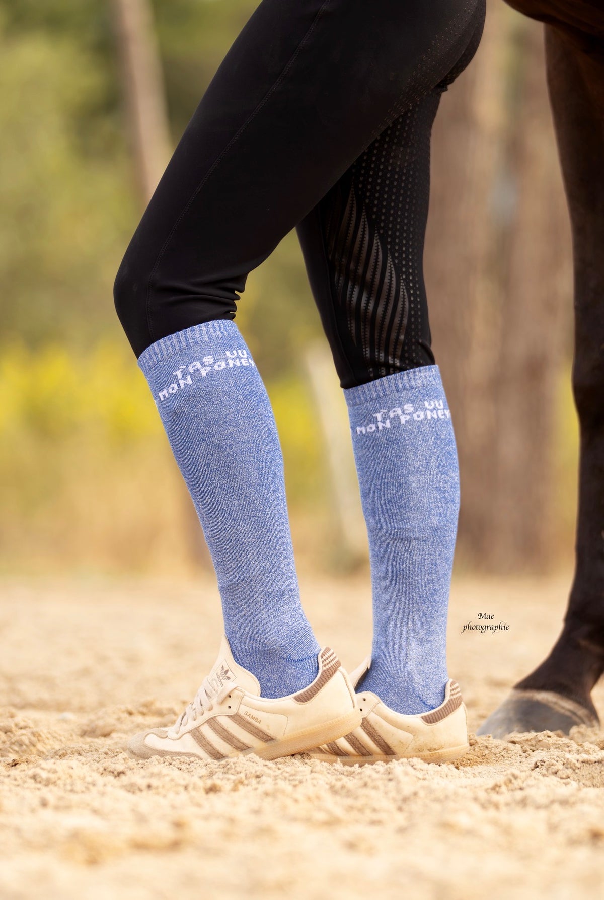 Chaussettes d’équitation T’as vu mon poney – Bleu électrique