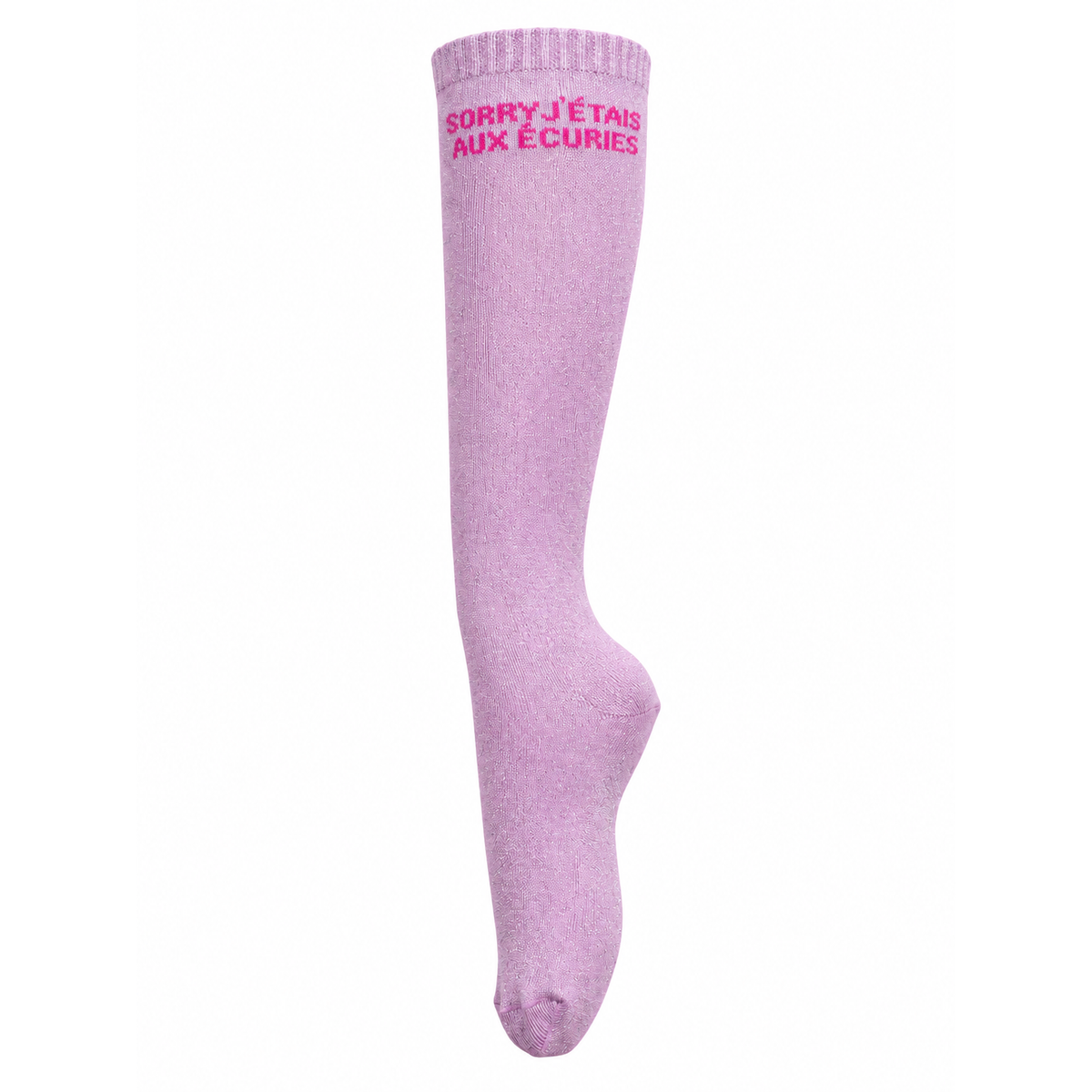 Chaussettes d’équitation Sorry j’étais aux écuries – Rose pâle (écriture fuchsia)