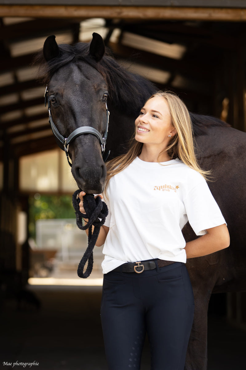 T-shirt oversize ROMY – Ciao je vais briller – Blanc & léopard