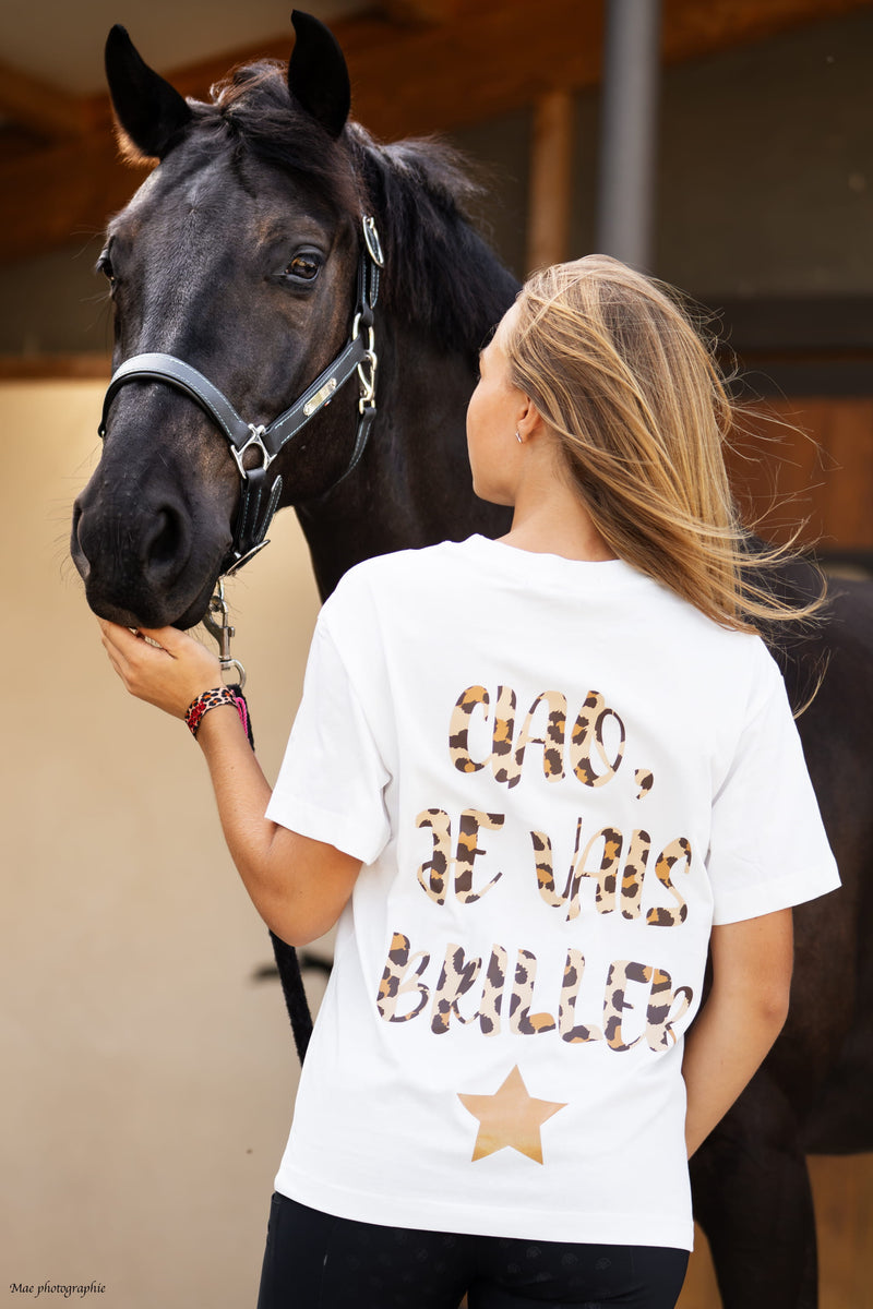 T-shirt oversize ROMY – Ciao je vais briller – Blanc & léopard