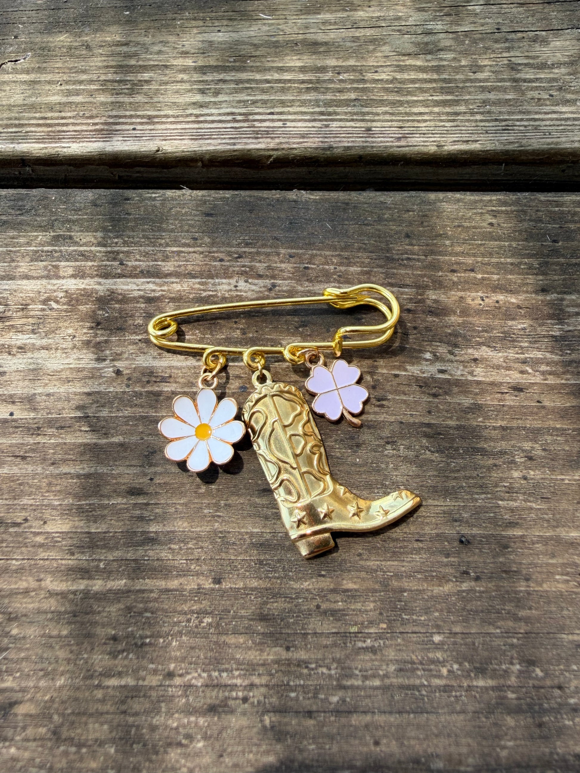 Broche cavalière cheval Fleur Botte cow-boy Trèfle | Equislay
