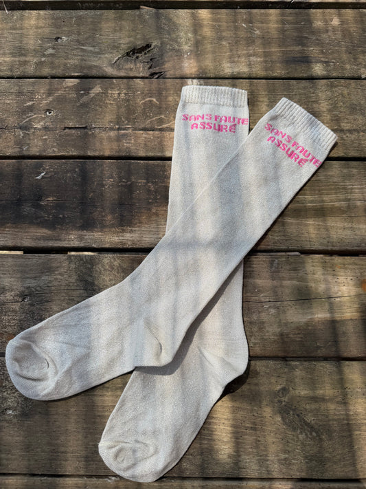 Chaussettes Sans faute assuré - beige écriture fuchsia