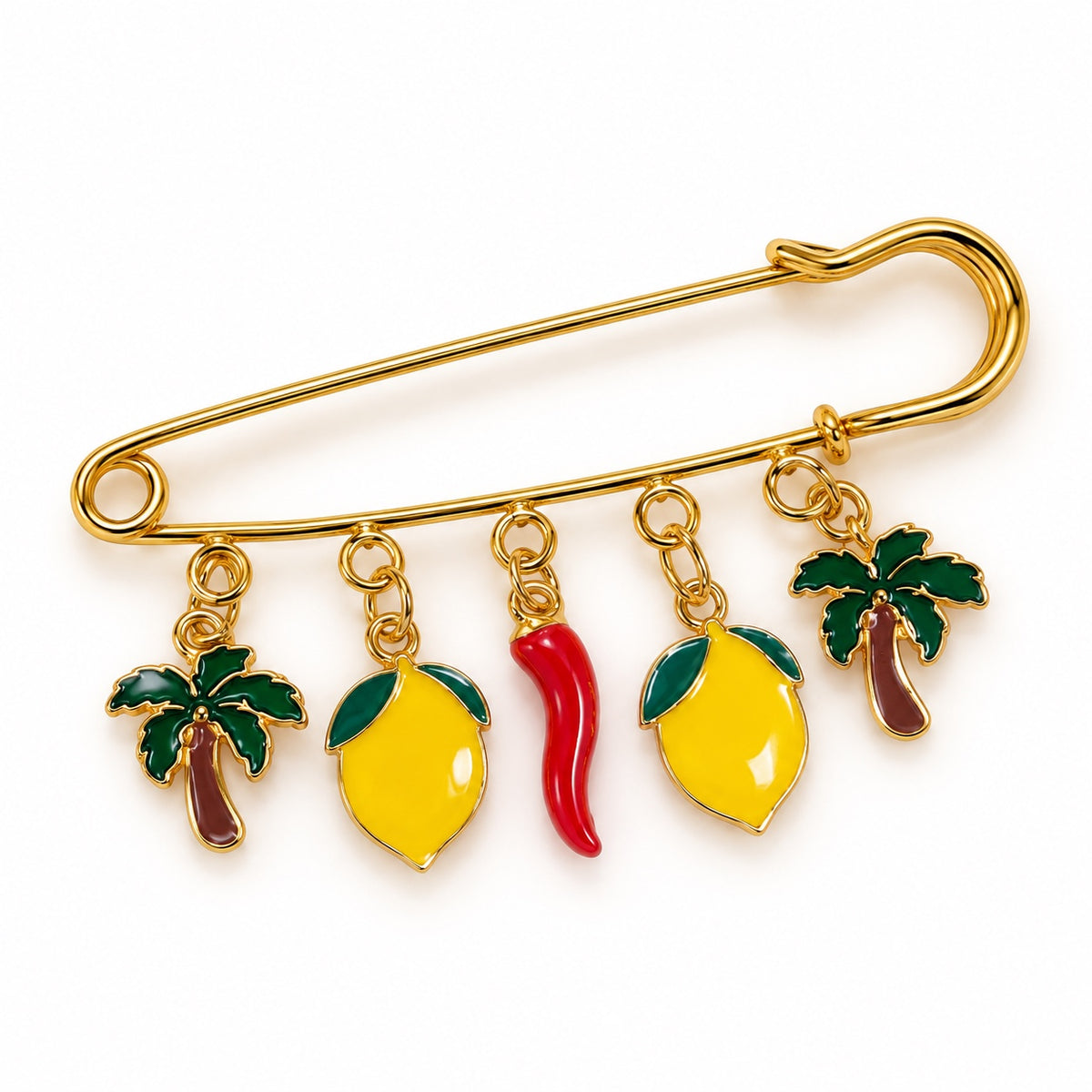 Broche Tapis de Selle Palmiers, Citrons & Piment – 5 breloques