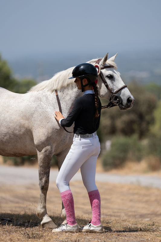 Chaussettes Poney Addict – Léopard Rose (écriture rose)