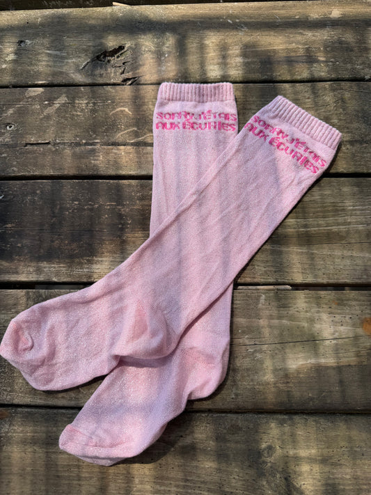 Chaussettes Sorry j’étais aux écuries  - rose pale écriture fuchsia