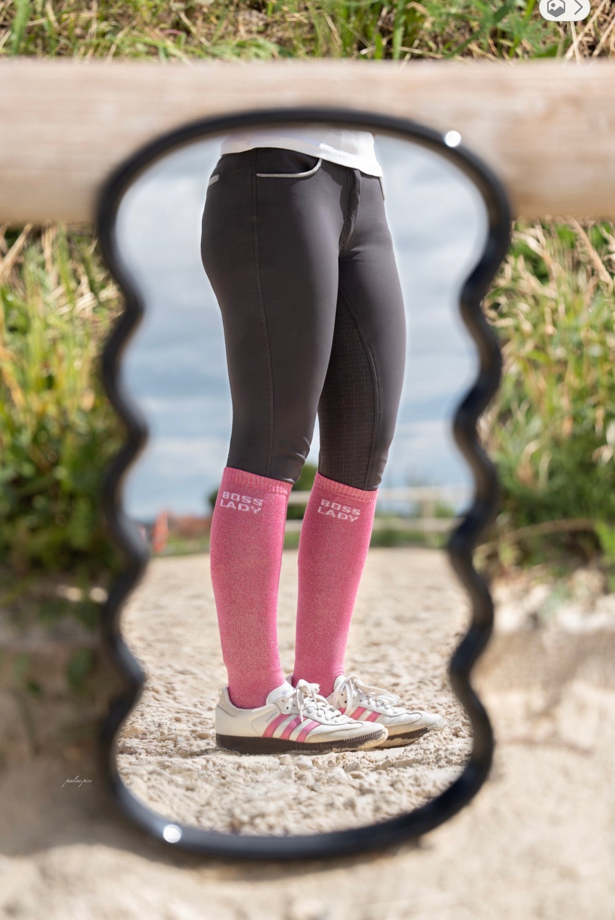 Chaussettes équitation à paillettes Boss Lady – Rose fuchsia (taille 33/36) | Equislay