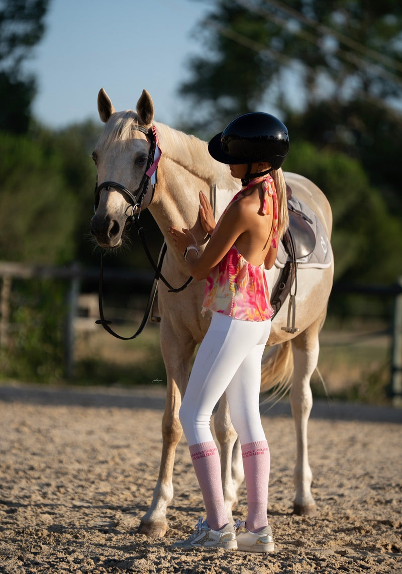Chaussettes d’équitation Sans Faute Assuré – Rose pâle (écriture fuchsia)