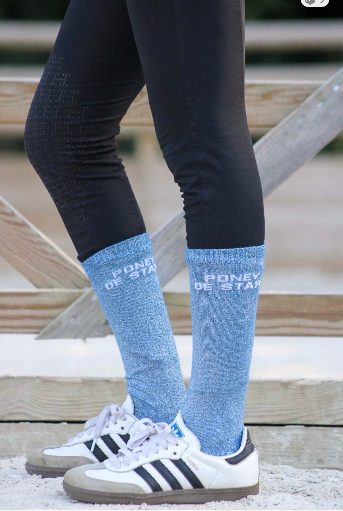 Chaussettes équitation à paillettes Poney de Star – Bleu marine (taille 33/36) | Equislay