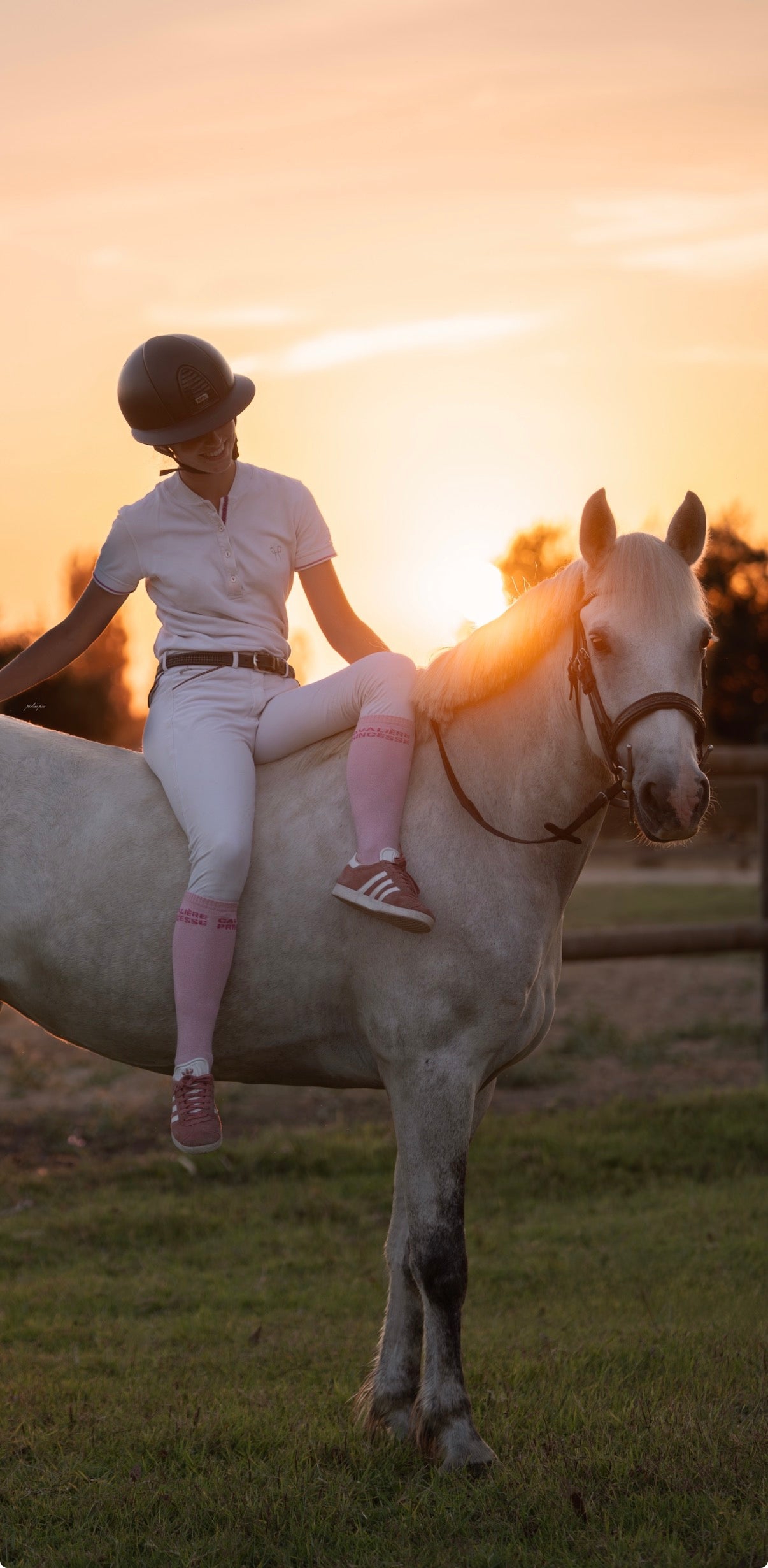 Chaussettes équitation à paillettes Cavalière Princesse – Rose pâle (écriture fuchsia) | Equislay
