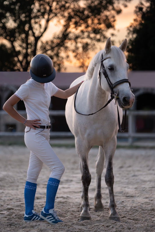 Chaussettes équitation à paillettes Starlette à Poney – Bleu électrique | Equislay