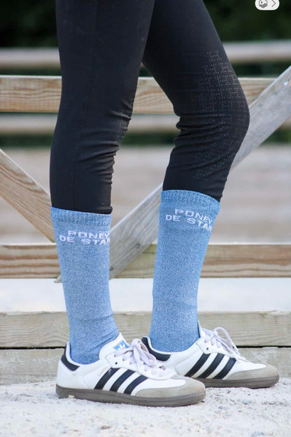 Chaussettes équitation à paillettes Poney de Star – Bleu marine (taille 33/36) | Equislay
