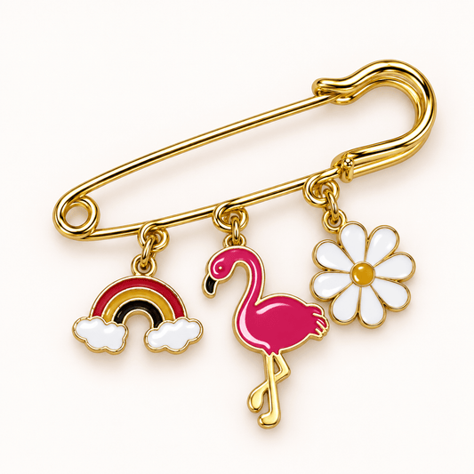 Broche Tapis de Selle Arc-en-ciel, Flamant Rose & Marguerite - Equislay