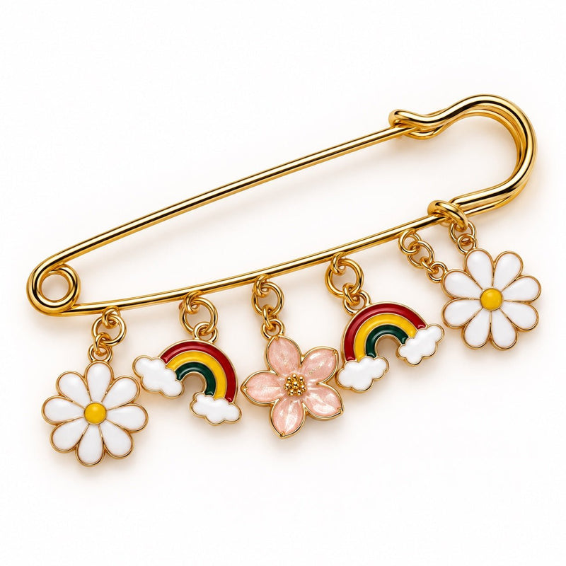 Broche Tapis de Selle Marguerites, Arcs-en-ciel & Fleur Nacrée – 5 breloques - Equislay
