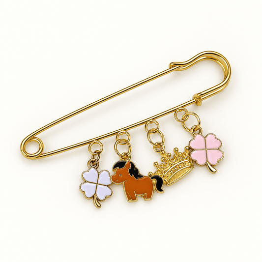 Broche Tapis de Selle Poney, Trèfles & Couronne - Equislay