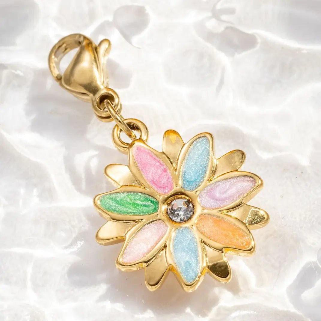 Charm fleur pastel doré & cristal - Equislay