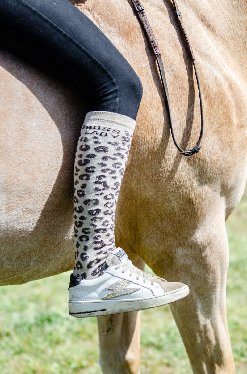 Chaussettes équitation paillettes léopard Boss Lady - vue produit