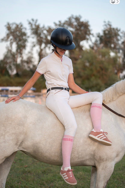Chaussettes Cavalière Princesse – Rose pâle (écriture fuchsia) - Equislay