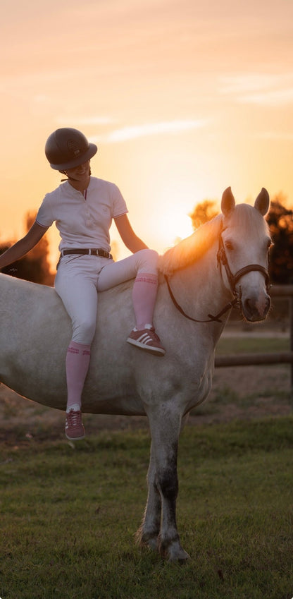 Chaussettes Cavalière Princesse – Rose pâle (écriture fuchsia) - Equislay