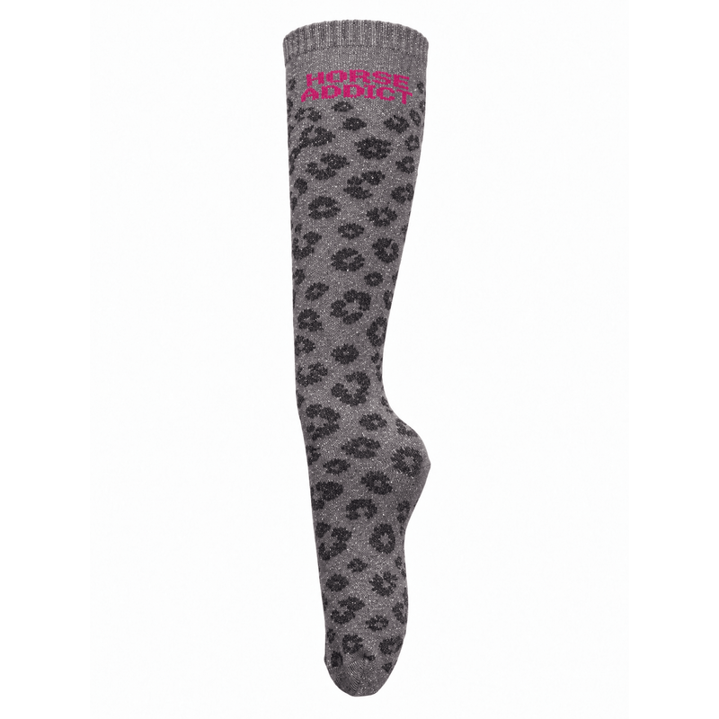 Chaussettes d’équitation Horse Addict – Léopard Gris (écriture rose) - Equislay