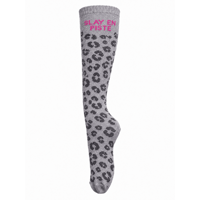 Chaussettes d’équitation léopard Slay en Piste – Gris et Rose - Equislay
