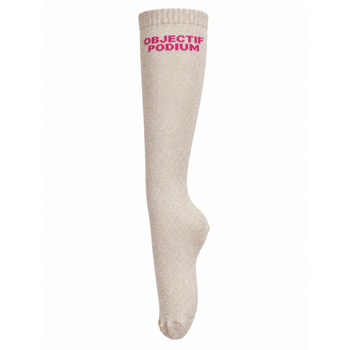 Chaussettes d’équitation Objectif Podium – Beige (écriture fuchsia) - Equislay