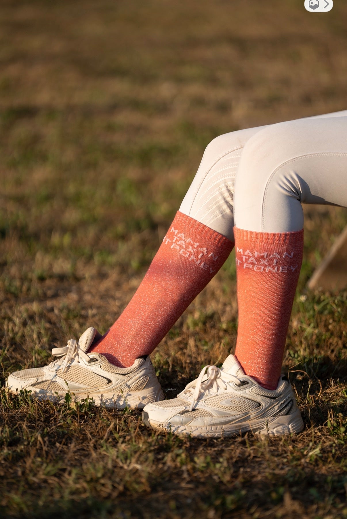 Chaussettes Maman Taxi et Poney – Corail - Equislay