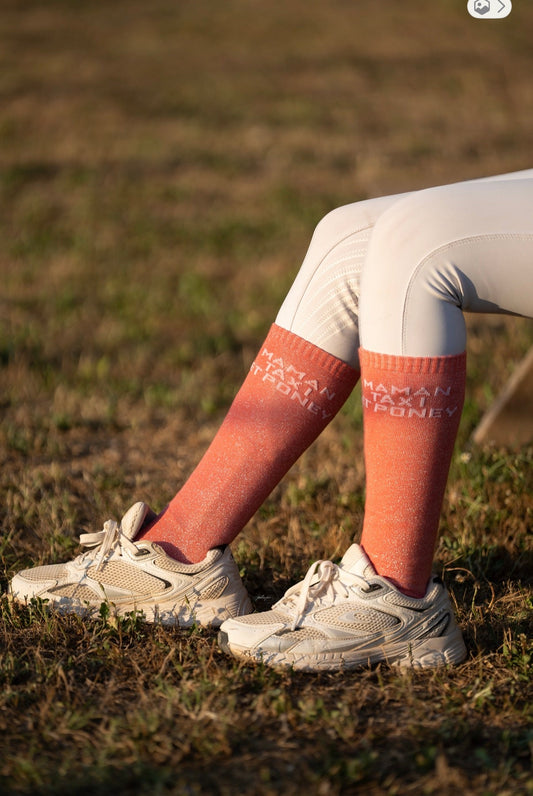 Chaussettes Maman Taxi et Poney – Corail - Equislay
