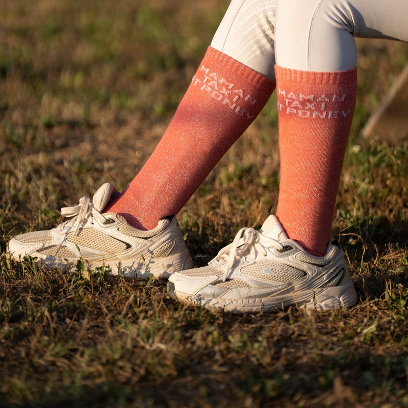 Chaussettes Maman Taxi et Poney – Corail - Equislay