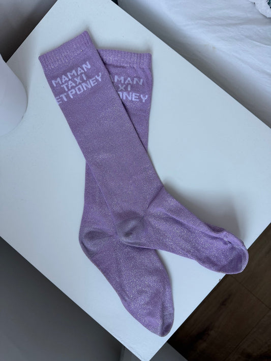 Chaussettes Maman Taxi et Poney – Lilas - Equislay