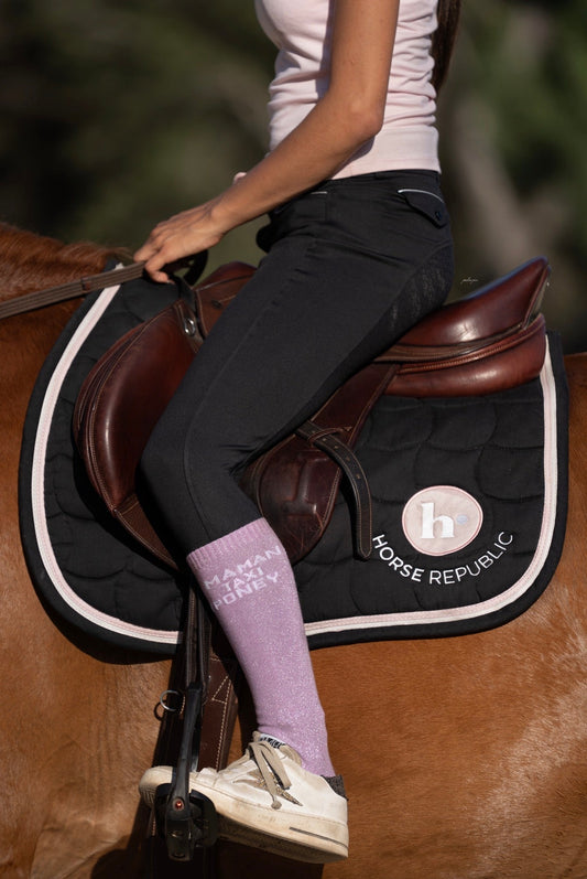 Chaussettes Maman Taxi et Poney – Lilas – Coupe Courte (36/40) - Equislay