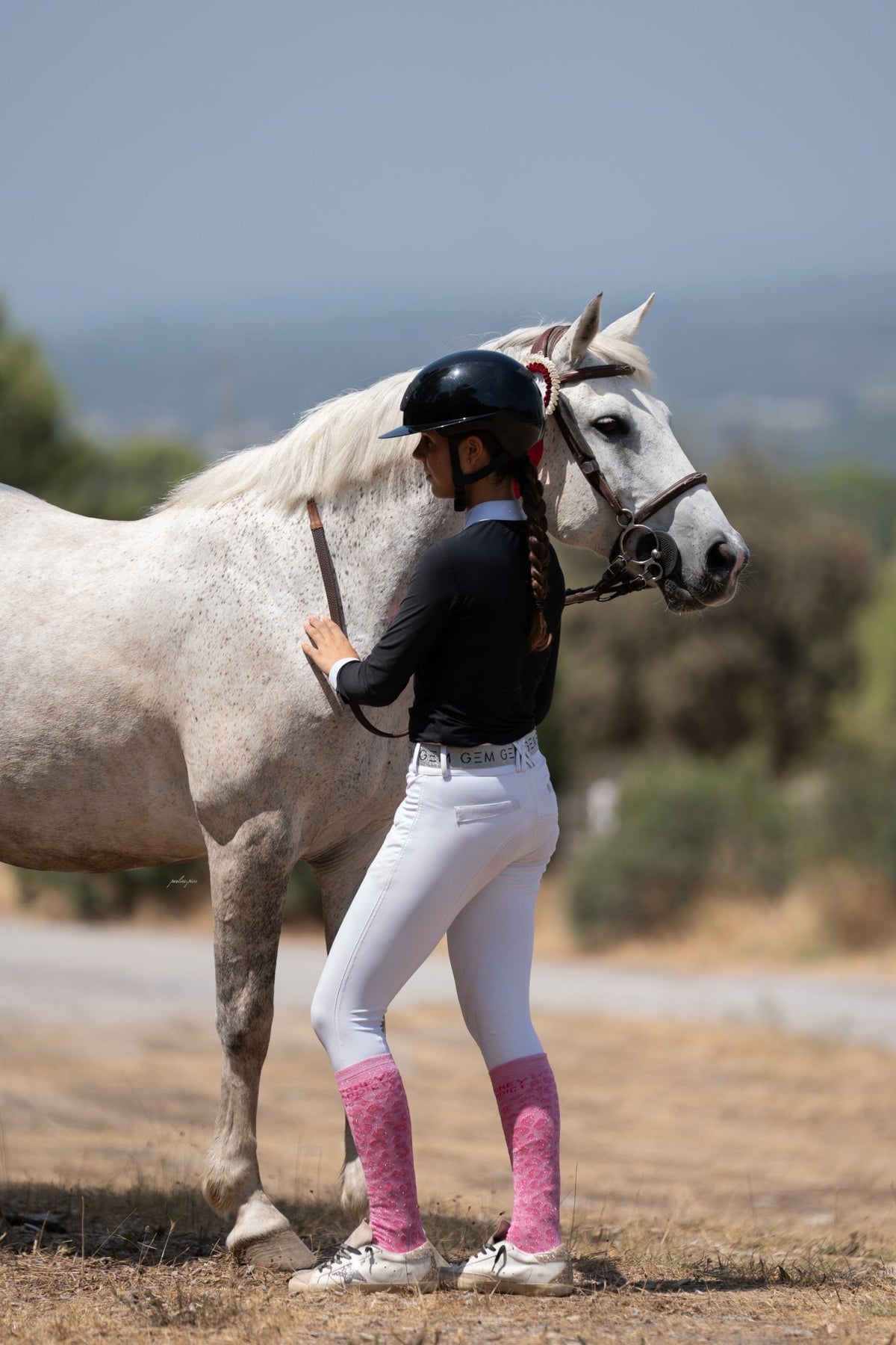 Chaussettes Poney Addict – Léopard Rose (écriture rose) - Equislay