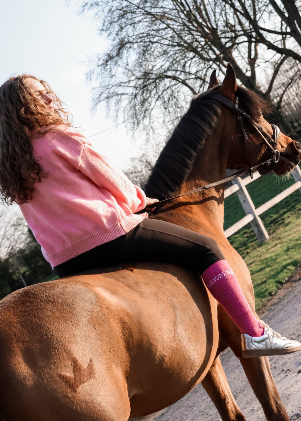 chaussettes d'equitation a paillettes - cavaliere princesse rose equislay