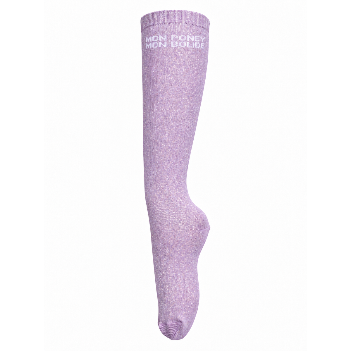 Chaussettes d’équitation Mon Poney Mon Bolide – Lilas – vue entière sur fond blanc