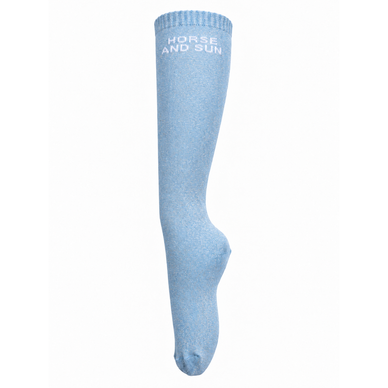 Chaussettes d’équitation Horse and Sun – Bleu ciel – vue entière sur fond blanc