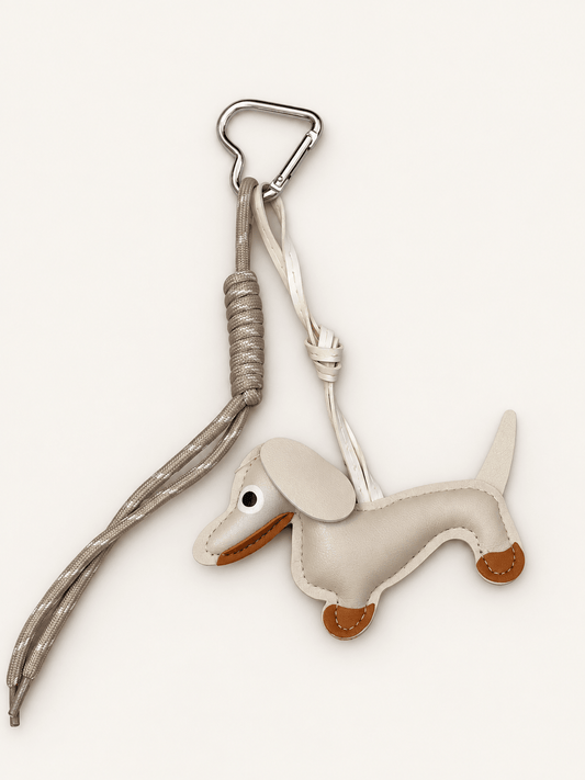 Porte-clés Teckel Beige – Breloque Sac Cavalière Lacets Taupe - Equislay