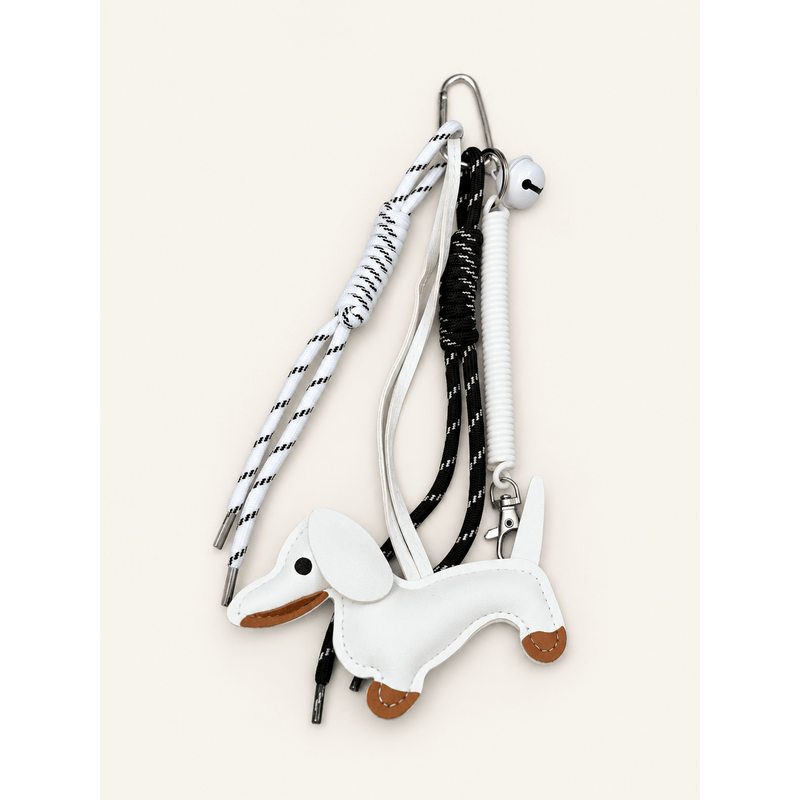Porte-clés Teckel Blanc – Breloque Grelot Lacets Bicolores - Equislay