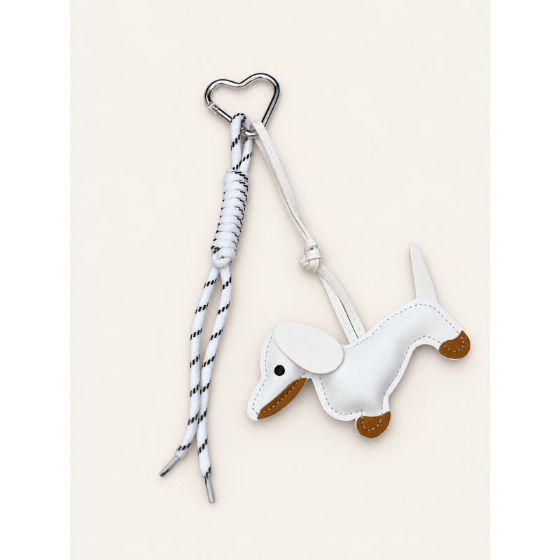 Porte-clés Teckel Blanc – Breloque Mousqueton Coeur Cavalière - Equislay
