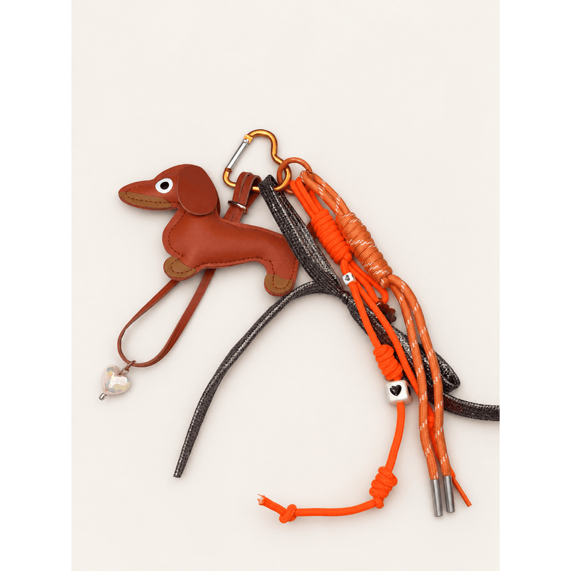 Porte-clés Teckel Marron – Breloque Sac Cavalière Coeur Nacré - Equislay
