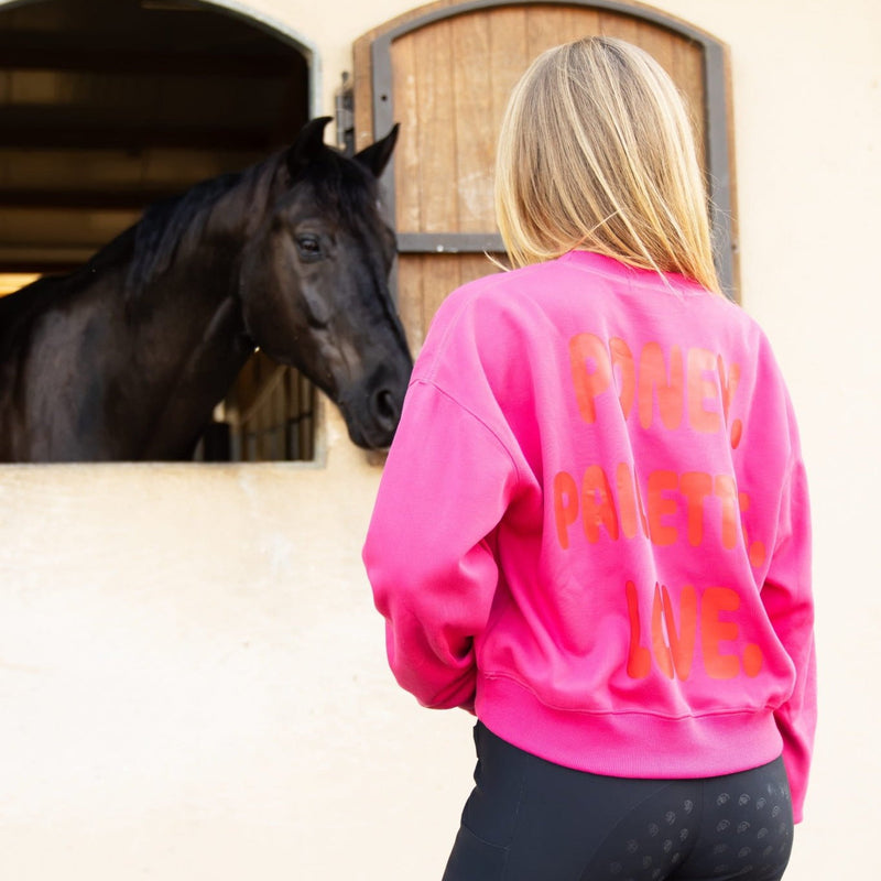 Sweat oversize LOLA – Poney Paillettes Love – Rose & rouge - Equislay