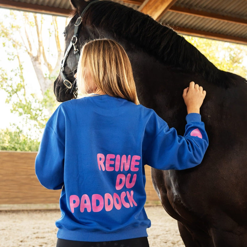 Sweat oversize LOLA – Reine du Paddock – Bleu & rose - Equislay